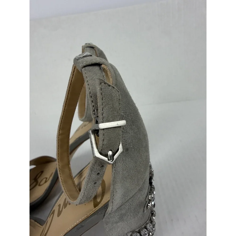 Sam Edelman Yaro 2 Jeweled Block Heel Ankle Strap Sandals Gray Suede 8.5M